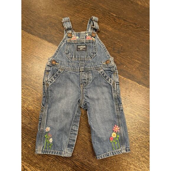 Upcycled Sustainable OshKosh B’Gosh Overalls Baby 6mo Denim Blue Jean Embroidery - Picture 2 of 9